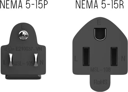 Vista 4 de Cable de alimentación de extensión de 1 pie NEMA 5-15P a NEMA 5-15R 3 clavijas, cable de alimentación de CA 16 AWG, color negro