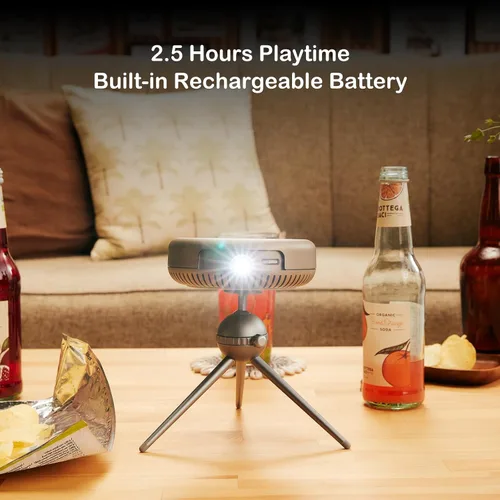 Vista 4 de iSpace2 Mini proyector inteligente, proyector portátil de 1080P con WiFi y Bluetooth, altavoz Bluetooth de 360°, trípode incluido, proyector