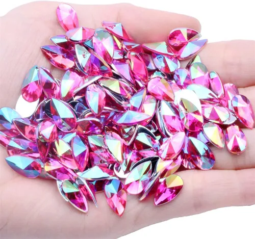 Vista 19 de 200 diamantes de imitación de gota de agua, diamantes de imitación de resina con parte trasera plana para manualidades, ropa, decoración de Verde AB