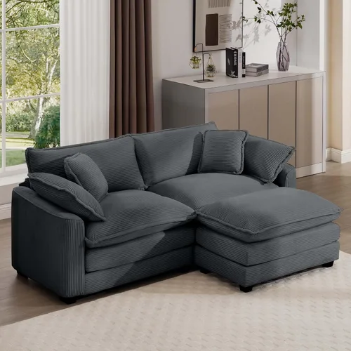 Vista 32 de Aoowow Sofá de dos plazas de pana, modernos sofás de nube de 2 plazas para sala de estar, sofás modulares de nube seccionales con asiento profundo