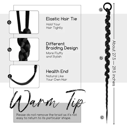 Vista 3 de Dreamlover Extensiones de cabello trenzado, cola de caballo para mujeres negras, color negro, 2 piezas