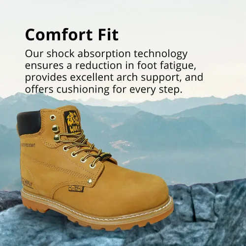 Vista 6 de Wolf Work Boot 100% Genuine Upper Leather Oil, Impact, Abrasion Resistant Electrical Hazards Non-Slip Rubber Sole Steel Toe Padded