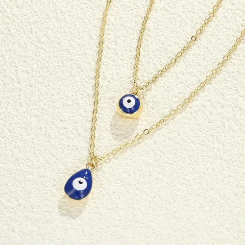 Vista 6 de Collar contra el mal de ojo para mujer, chapado en oro de 14 quilates, delicado collar de mal de ojo, collar con dije de ojo de diamante azul