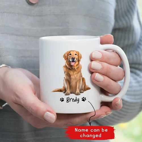 Vista 2 de Taza de café personalizada Golden Retriever con nombre para mamá o papá del perro, regalo personalizado para los amantes de los perros, taza de Taza