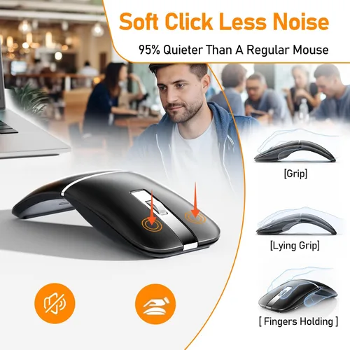 Vista 5 de Bluetooth - Ratón de viaje plegable, giratorio, inalámbrico, color negro Tipo C 2.4G receptor, delgado recargable, silencioso, para PC portátil