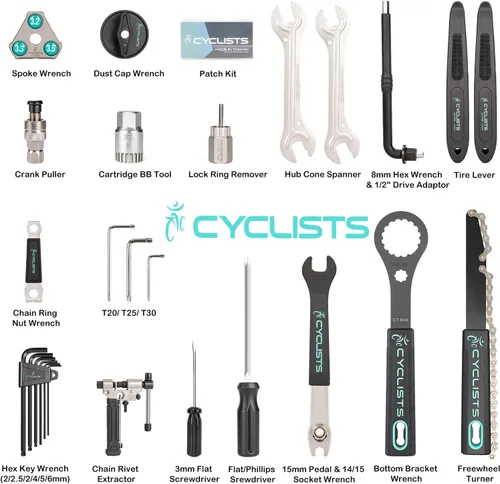 Vista 3 de Kit de herramientas para bicicleta con estuche de almacenamiento, juego de herramientas de reparación de bicicletas de 22 piezas, caja