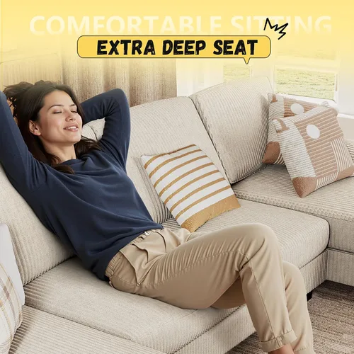 Vista 4 de JUMMICO Sofás Seccionales para Sala de Estar, Sofá en Forma de U con Tela de Chenilla, Sofá Moderno de 4 Asientos con Almohadas Removibles