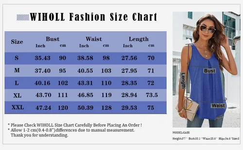 Vista 6 de WIHOLL Camisetas sin mangas para mujer, ajuste holgado, cuello en V, sin mangas, a la moda