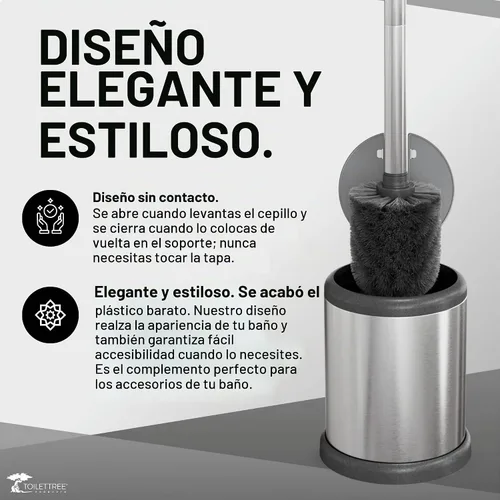 Vista 4 de ToiletTree Products Escobilla de inodoro con tapa, elegante cepillo y soporte para inodoro, juego de cepillos para inodoro con base pesada, cepillo