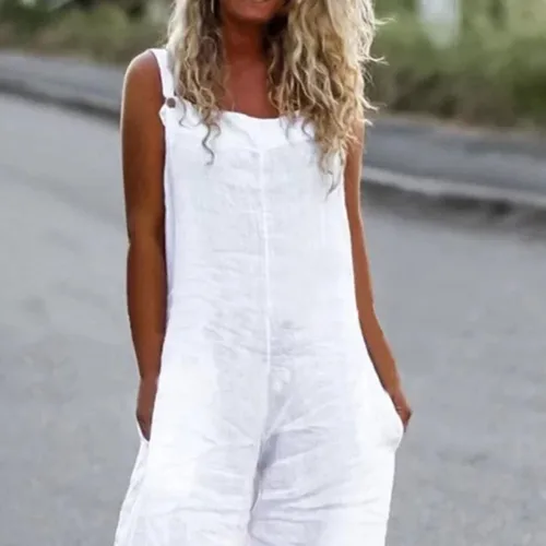 Vista 5 de UODSVP Overol de pierna ancha para mujer, diseño de verano, con estampado casual, retro, con tiras