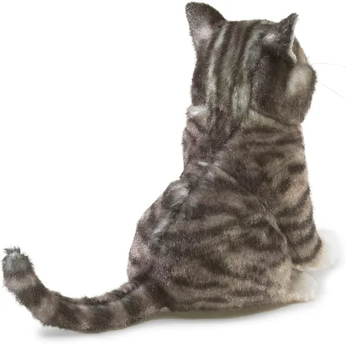 Vista 4 de Folkmanis Marioneta de dedo de gato atigrado mini, gris; negro; blanco