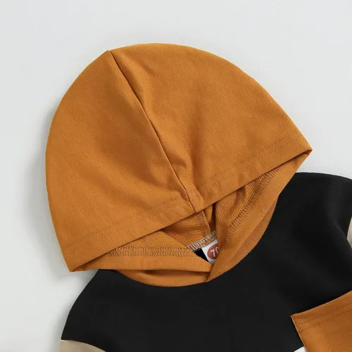 Vista 3 de Conjunto de ropa de invierno de 2 piezas con capucha de manga larga para bebé, pantalones casuales de retazos