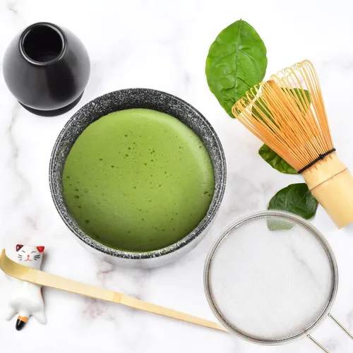Vista 2 de Juego de batidor de matcha, juego de té Matcha incluido cuenco matcha, batidor de bambú matcha, cuchara, soporte para batidor de matcha, soporte