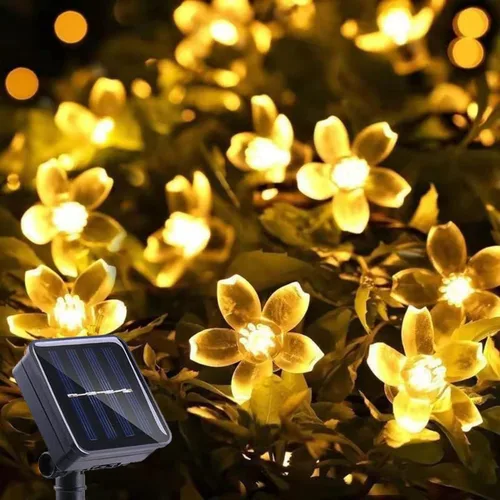 Vista 11 de ITICdecor - Tira de luces solares para exteriores con flores, impermeables, 50 luces LED, decoraciones de luces de hadas para árbol de Navidad
