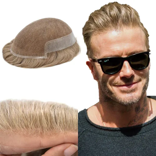 Vista 36 de Mens Toupee Remy Human Hair System For Men Bleached Knot Toupee Hair Piece For Men French Lace Toupee For Men Hairpiece 8X10#17 Dark Ash Blonde 90%