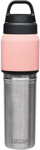 Vista 5 de CamelBak MultiBev - Botella de agua con aislamiento de acero inoxidable y taza de viaje Rosa Terracota/Rosa Camelia