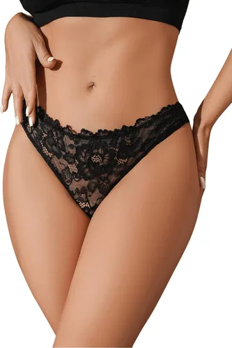 Vista 2 de SweatyRocks Lencería de encaje floral para mujer, con malla transparente recortada, tanga, ropa