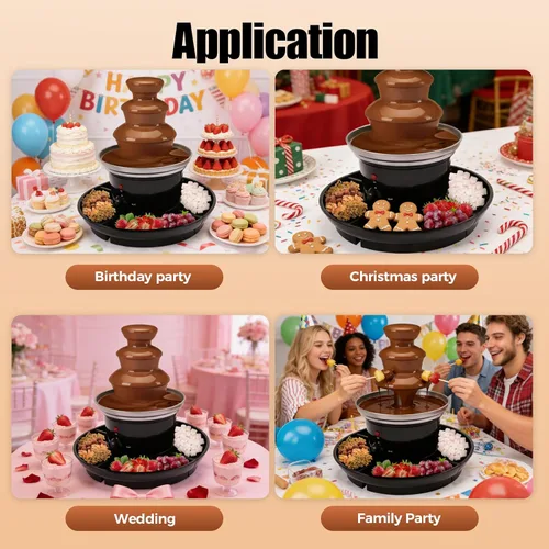 Vista 7 de Máquina eléctrica de fuente de chocolate de tres niveles, capacidad de 1 libra, con bandeja de alimentos y barra giratoria en espiral para fiestas