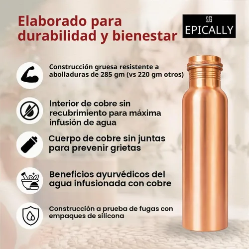 Vista 4 de Botella de agua de cobre puro de 32 oz para beber Botellas de agua