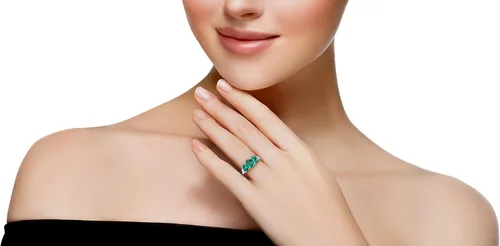 Vista 3 de Peora Anillo trino de tres piedras de oro blanco macizo de 14 quilates y piedras preciosas auténticas o creadas para mujer, tallas 5 a 9, Metal