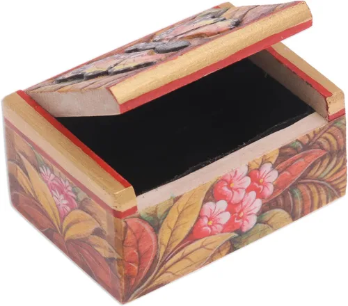 Vista 3 de NOVICA Joyero de mariposa de madera, multicolor, Butterfly Paradise