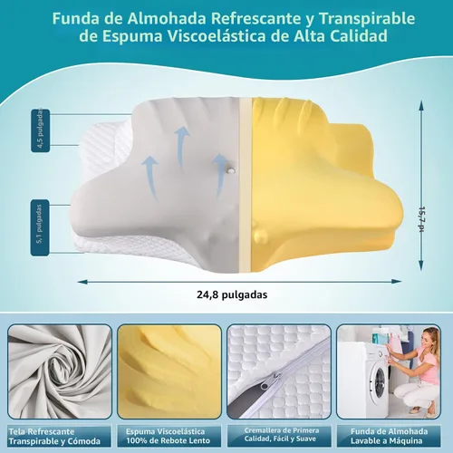 Vista 5 de Almohada cervical para el cuello para aliviar el dolor, almohadas ergonómicas de espuma viscoelástica para dormir, almohada refrescante para dormir