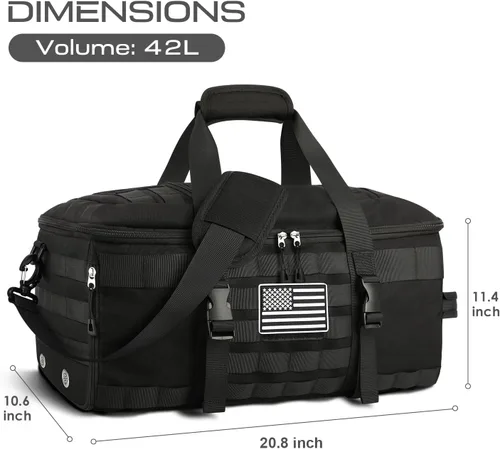 Vista 4 de Bolsas de gimnasio para hombres, bolsa táctica grande con compartimento Negro