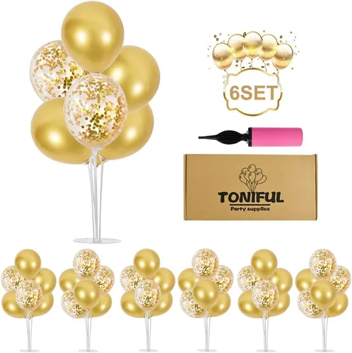 Vista 11 de TONIFUL Juego de 6 centros de mesa de globos de color azul marino y plateado para mesa, kit de arco de globos para decoraciones de graduación 2026