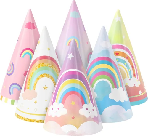 Vista 9 de WERNNSAI 12 Pcs Birthday Party Hats Assorted Themes Cone Paper Headbands Multiple Styles, Easy to Assemble with Elastic Strings, Kids Birthday
