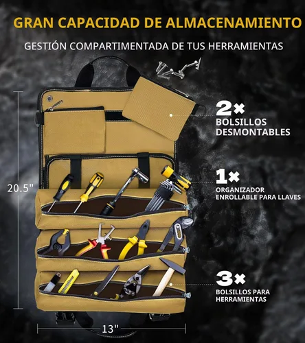 Vista 2 de Organizador de bolsas enrollables para herramientas – Bolsa de herramientas enrollable portátil resistente con llave enrollable para mecánicos