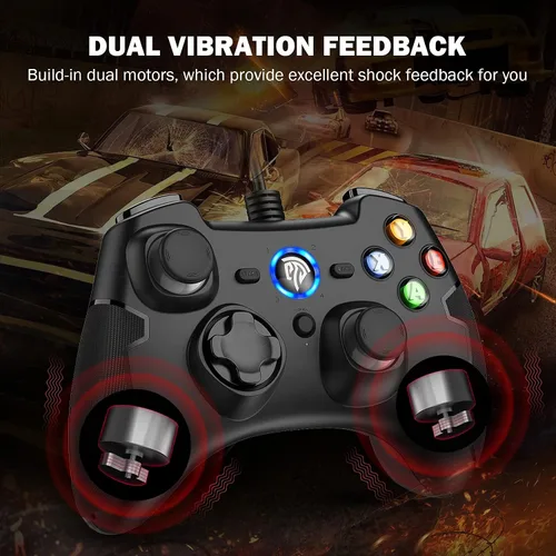 Vista 4 de EasySMX Controlador de juegos con cable mando de juegos de PC con doble vibración Turbo y botones de disparo para Windows PCPS3Android TV BoxTesla