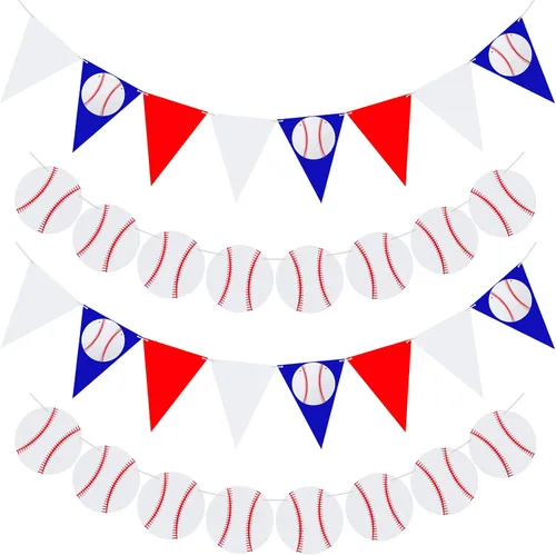 Vista 3 de Zonon 4 piezas de decoraciones de fiesta de béisbol, pancarta de béisbol, pelota deportiva, fiesta de cumpleaños, guirnalda de papel (estilo béisbol)