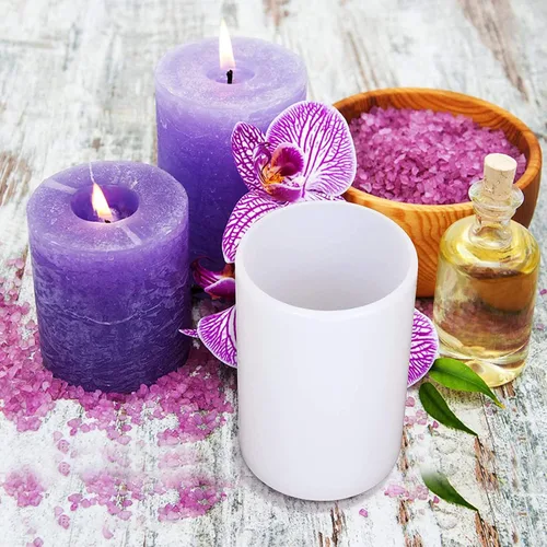 Vista 4 de Paquete de 2 moldes de resina de silicona para flores y velas, moldes cilíndricos redondos y 3D para velas y jabón hechos a mano