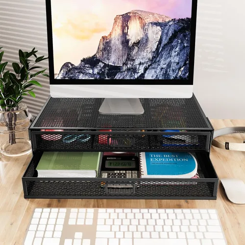 Vista 5 de Organizador de cajones para debajo del escritorio, sin taladrar, 2 cajones deslizantes debajo de la mesa, abrazadera de cajón de almacenamiento