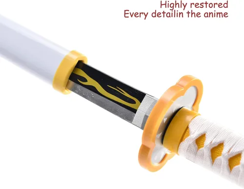 Vista 4 de Demon Slayer - Espada para niños de 31 pulgadas, hoja de bambú con cinturón y soporte de espada, espada de anime de textura original, Katana Demon