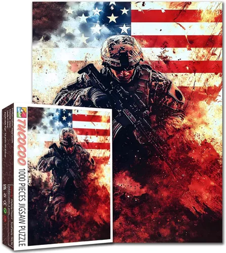 Vista 35 de Rompecabezas de 1000 piezas con la bandera americana y águila para adultos, rompecabezas del 4 de julio, para juegos de actividades familiares