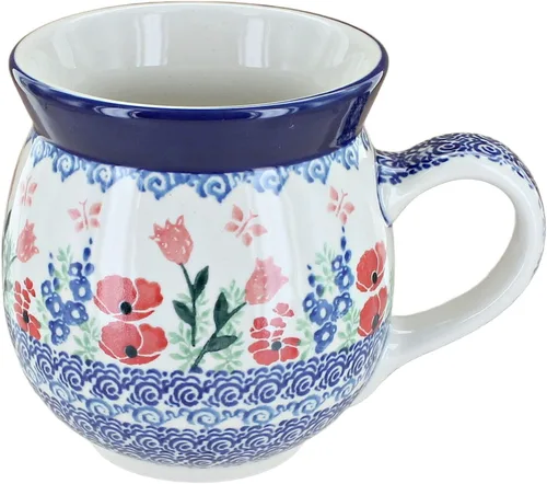 Vista 4 de Blue Rose Polish Pottery - Blue Alyce Bubble Mug - 16 oz - Unique Shape Mug for Coffee & Tea