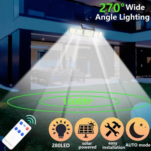 Vista 6 de Luces solares para exteriores con sensor dual, 6500K 3800LM 240° sensor de movimiento dual luces para exteriores, luz de pared de inundación