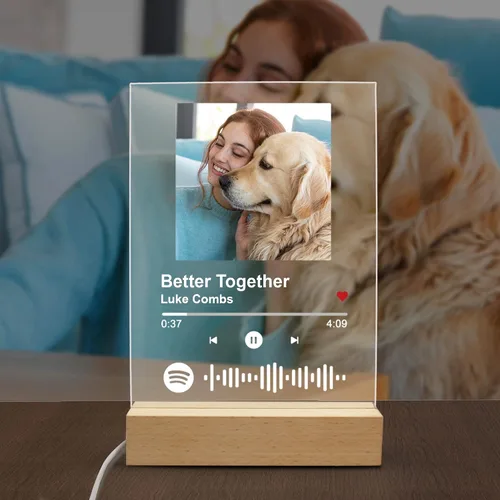 Vista 2 de Canción acrílica personalizada con foto, placa de música transparente personalizada, cubierta de álbum de fotos personalizada, luz nocturna