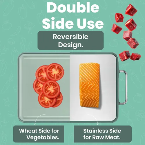Vista 2 de Tablas de cortar grandes de acero inoxidable para cocina, tabla de cortar de acero inoxidable con Juice Grove ultra duradera, antiadherente, fácil