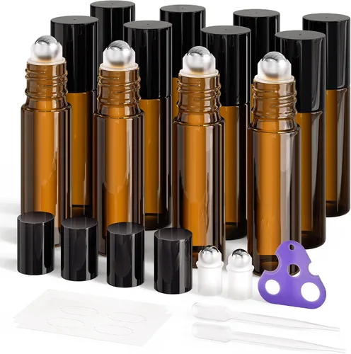 Vista 10 de ULG Rollo en botellas 0.3 fl oz botellas vacías de vidrio ámbar 4 piezas