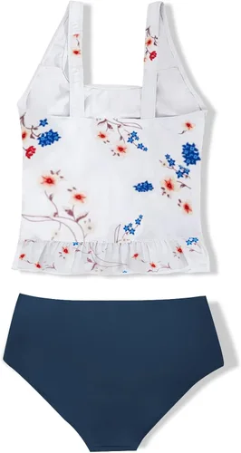 Vista 2 de Tutorutor Conjunto de bikini de 2 piezas con volantes y estampado floral para niñas y niñas
