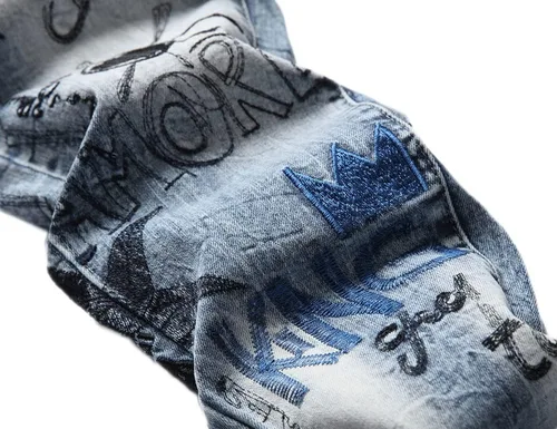 Vista 5 de Jeans ajustados para hombre, pantalones de mezclilla ajustados y estampados