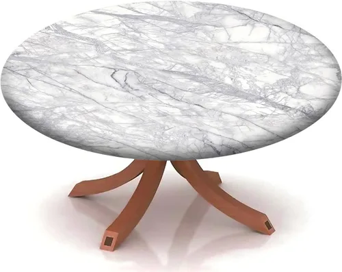 Vista 11 de Mantel redondo ajustable con patrón de mármol, borde elástico, adecuado para catering y cocina, se puede limpiar para mesas redondas de comedor