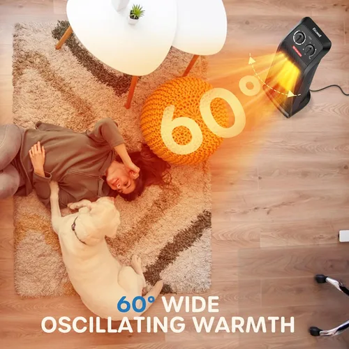 Vista 4 de ECOWELL Calentador de Espacio para Uso en Interiores, Calentador Eléctrico de Cerámica de Calentamiento Rápido de 1500W con Termostato, Calentador