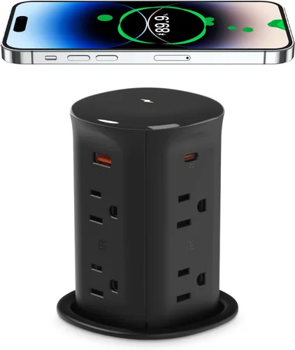 Vista 8 de ANNQUAN Receptáculo Emergente de Encimera de 3" con 4 Puertos USB Cargador Inalámbrico de 15W, Entrega de Energía Máxima de 20W Receptáculo Blanco