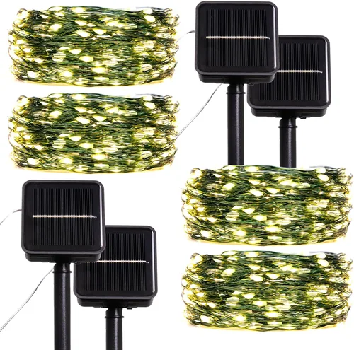 Vista 10 de Cadena de luces solares para exteriores, 100 pies, 300 LED, luces solares de hadas impermeables, botón de 8 modos, cadena de luces solares
