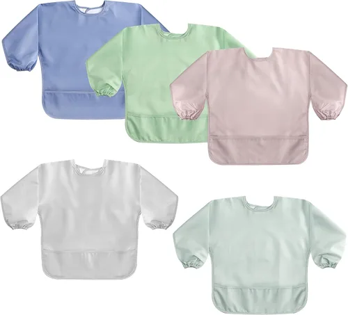 Vista 9 de POIKSHARK 4 Pack Long Sleeve Bib, Reusable Bib with Catch-all Pocket