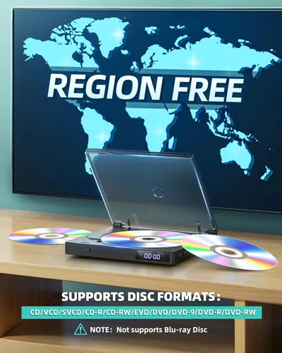 Vista 3 de Mini reproductores de DVD HD 1080P para TV, reproductor de DVD gratuito de toda la región, compatible con HDMI/RCA/USB/AUX, reproducción de memoria