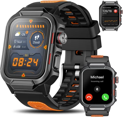 Vista 9 de Relojes inteligentes para hombres (respuesta/hacer llamadas), reloj inteligente de fitness de 1.96 pulgadas con frecuencia cardíaca, oxígeno